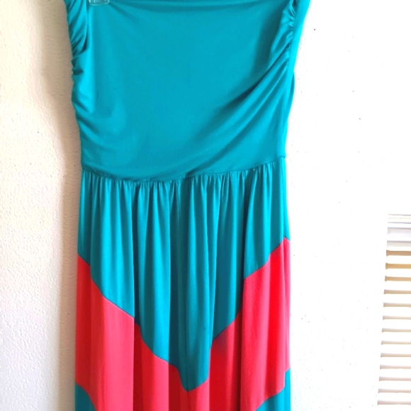 Chevron tube top Empire Maxi Strapless dress Colorblock Dress turquoise/coral - Picture 4 of 14